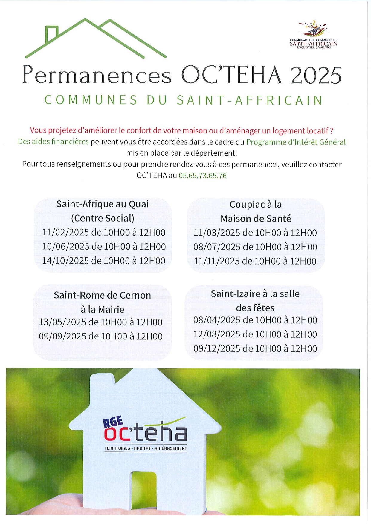 Lire la suite à propos de l’article Permanence OC’TEHA 2025 Communes du Saint-Affricain