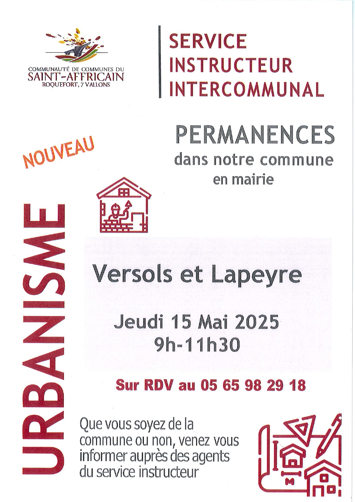 Lire la suite à propos de l’article SERVICE URBANISME : PERMANENCE A LA MAIRIE LE JEUDI 15 MAI DE 9 H A 11H30