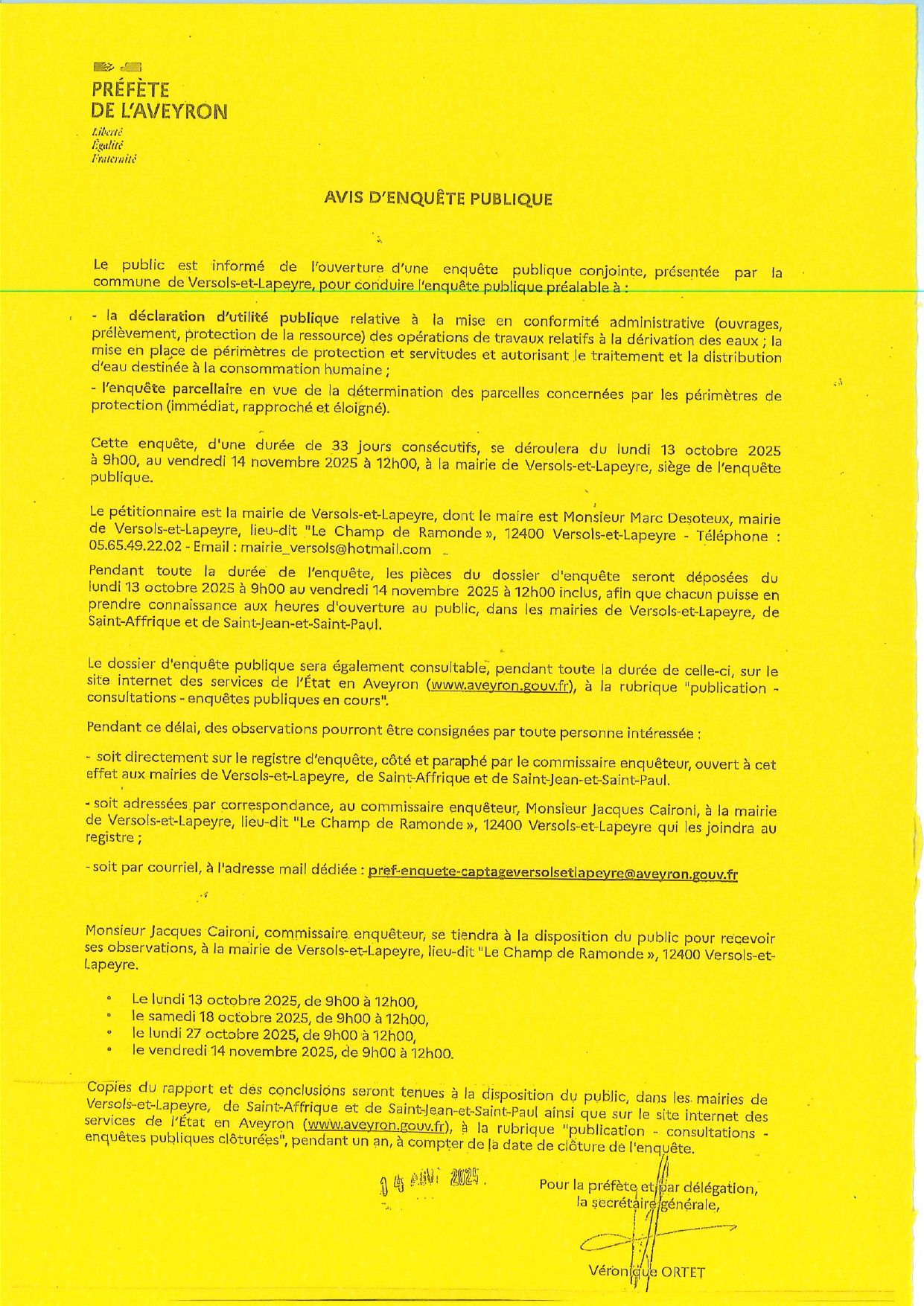 Lire la suite à propos de l’article Avis d’enquête publique préalable à la déclaration d’utilité publique  et à l’enquête parcellaire de 13 octobre au 14 novembre 2025 à 12 heures
