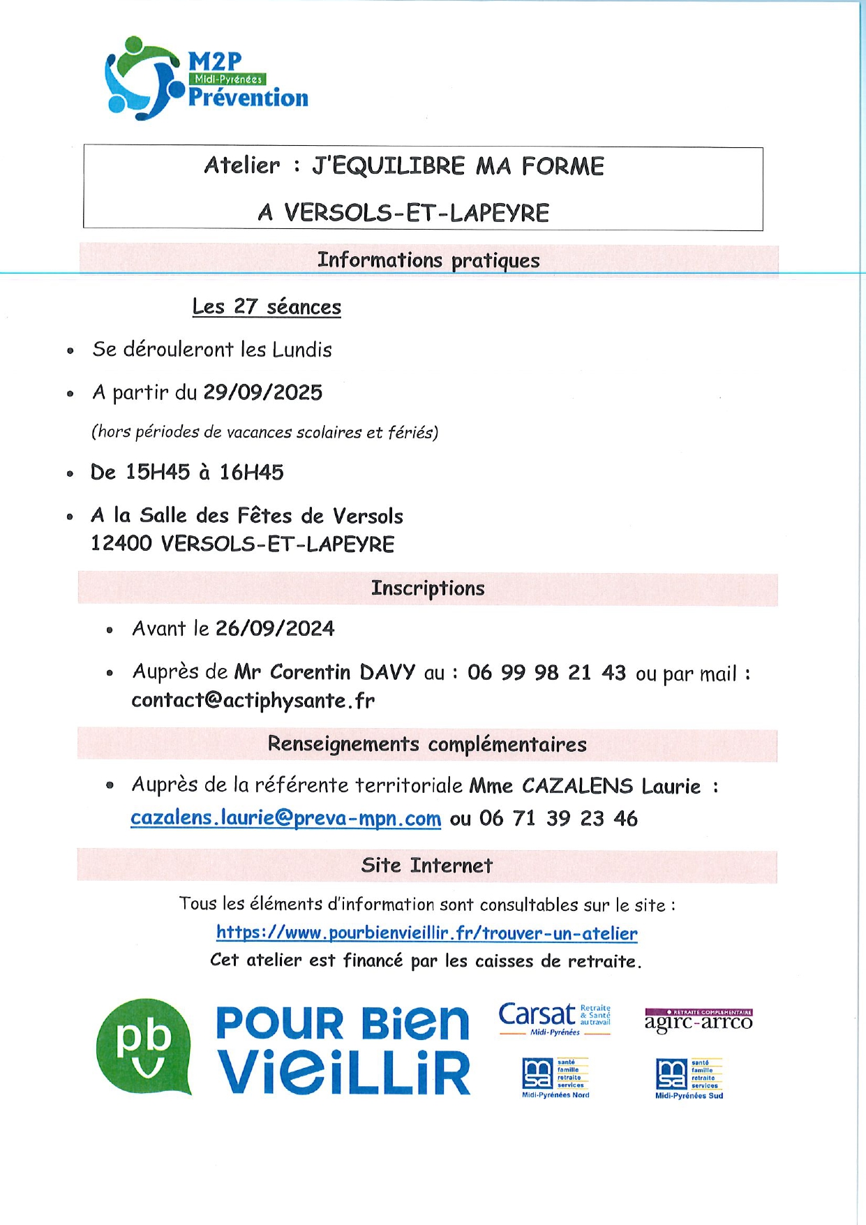 Lire la suite à propos de l’article ATELIER : J’équilibre ma forme à Versols et Lapeyre de 15h45 à 16h45 à la salle des fêtes de Versols